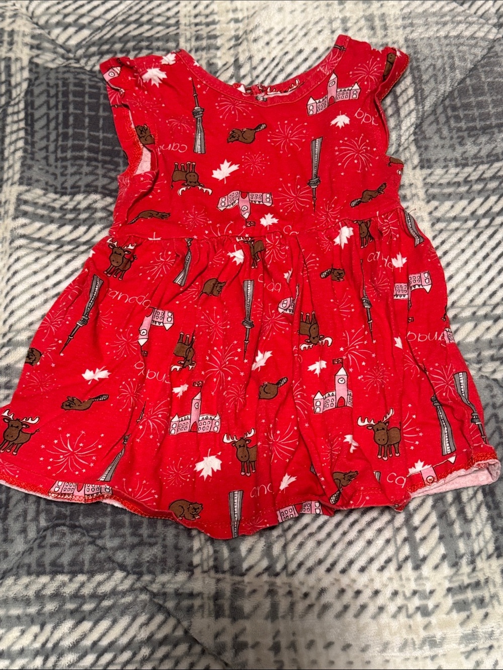 Red Canadian Print Toddler Dress